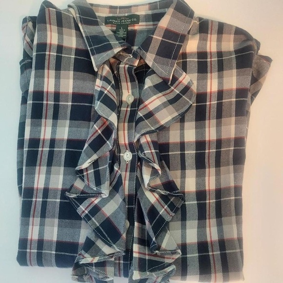 Plaid Ruffle Button-Up Shirt - Picture 3 of 3